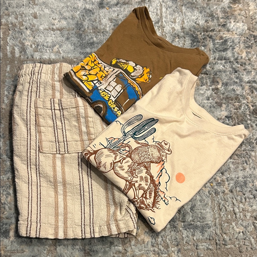 Cat & Jack Cream & Brown Desert Graphic Short Sleeve Tee and more-3 piece set!